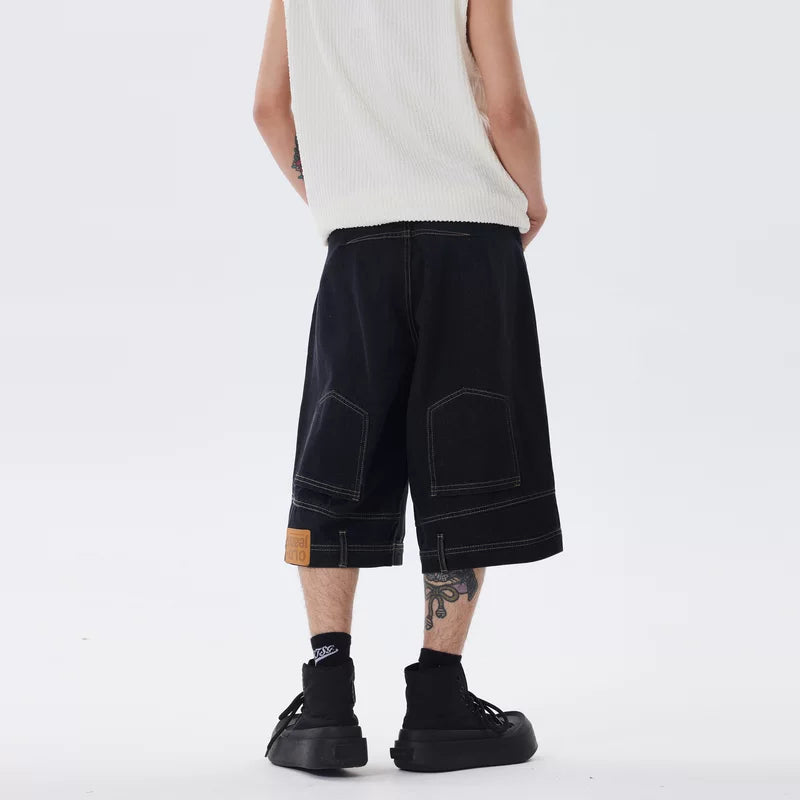 5365668217951,5365668217952,5365668217953,5365668217954,5365668217955, Retro Washed Denim Wide-Leg Capri Pants