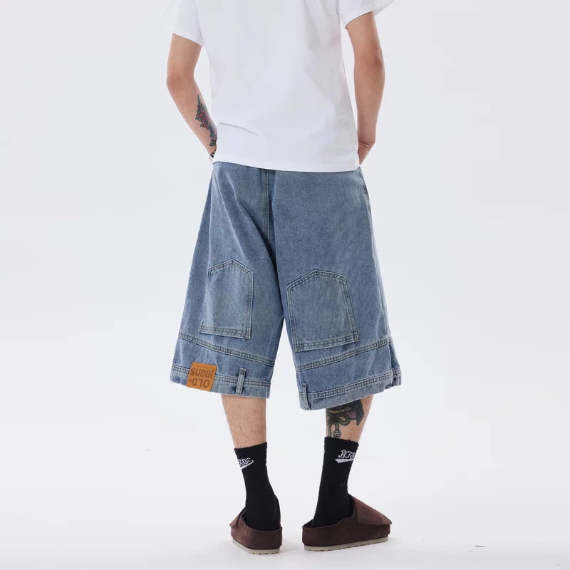5365668217956,5365668217957,5365668217958,5365668217959,5365668217960, Retro Washed Denim Wide-Leg Capri Pants
