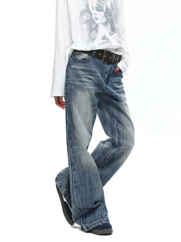 Retro Washed Distressed Flared Denim Pants 1