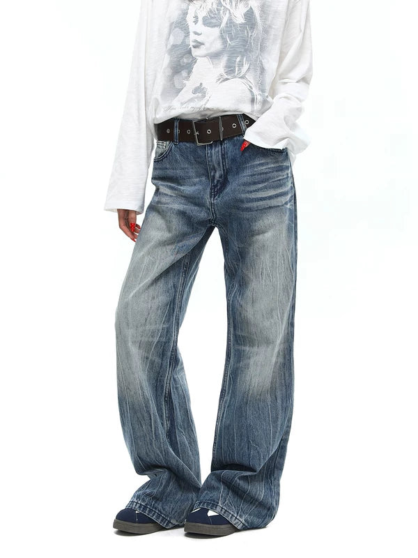 Retro Washed Distressed Flared Denim Pants 2