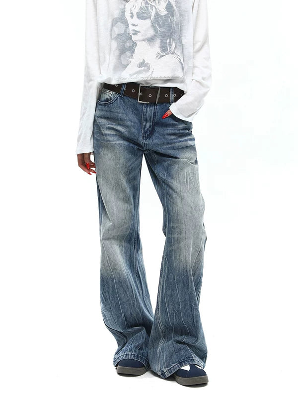 Retro Washed Distressed Flared Denim Pants 3