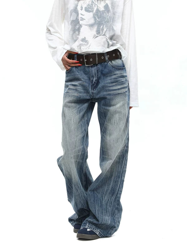 Retro Washed Distressed Flared Denim Pants 4