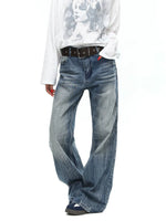 Retro Washed Distressed Flared Denim Pants 5
