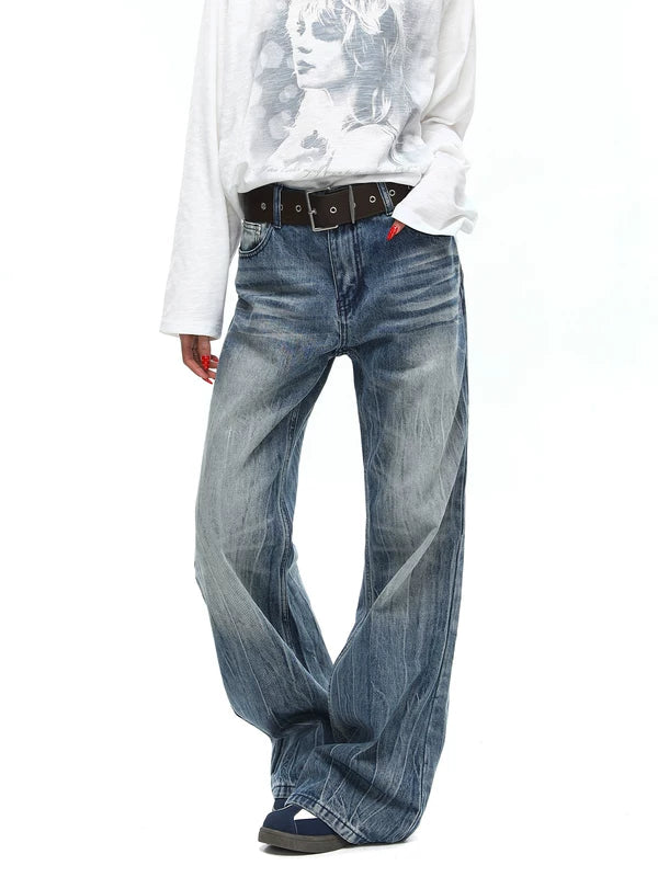 Retro Washed Distressed Flared Denim Pants 5