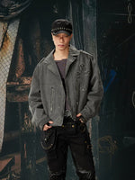 Retro Washed Distressed Zip-Up Workwear Jacket 1