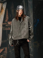 Retro Washed Distressed Zip-Up Workwear Jacket 2