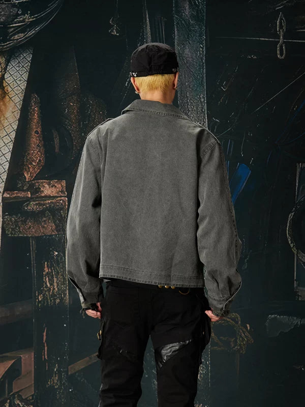 Retro Washed Distressed Zip-Up Workwear Jacket 3