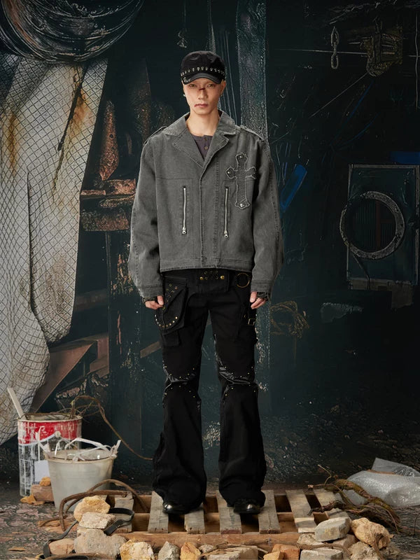 Retro Washed Distressed Zip-Up Workwear Jacket 5