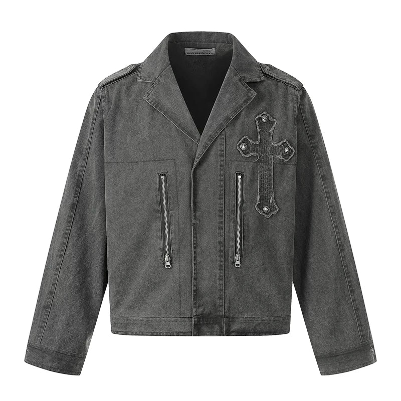 6033177797723,6033177797724,6033177797725,6033177797726, Retro Washed Distressed Zip-Up Workwear Jacket