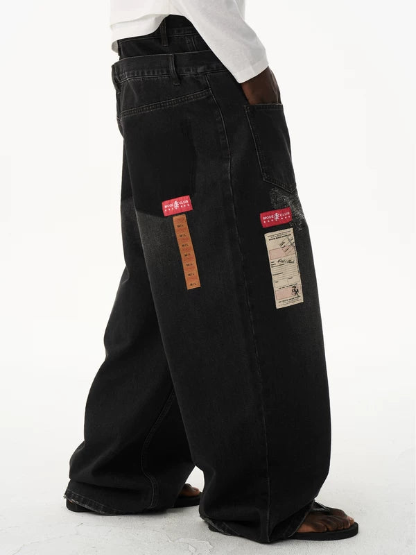 Retro Washed Double Waist Loose Jeans 2