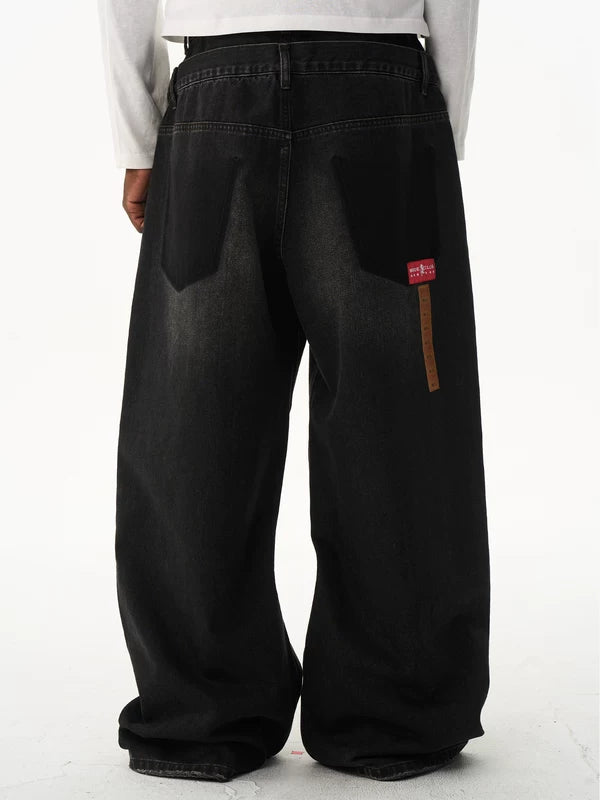 Retro Washed Double Waist Loose Jeans 5