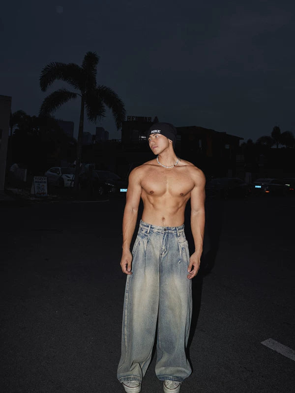 Retro Washed Loose Wide-Leg Denim Pants 4