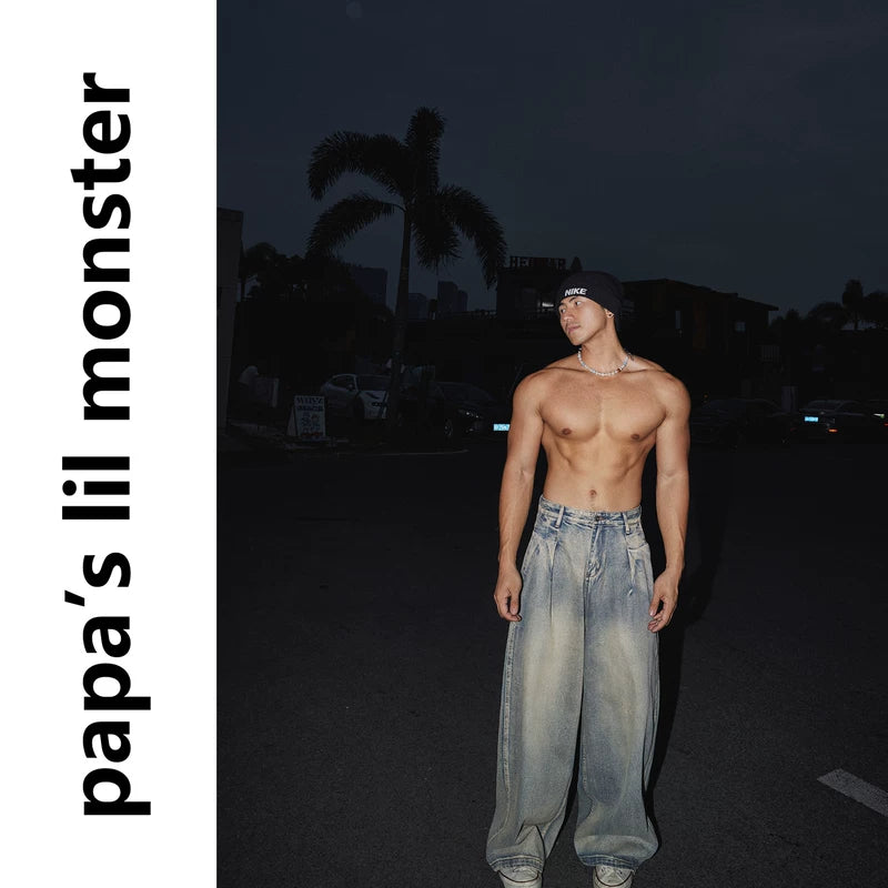5974076336509,5974076336510,5974076336511,5974076336512, Retro Washed Loose Wide-Leg Denim Pants