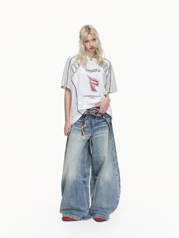 Retro Washed Loose Wide-Leg Jeans Pants 4