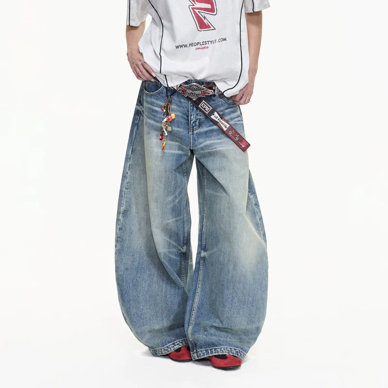 6163079647618,6163079647619,6163079647620,6163079647621,6163079647622, Retro Washed Loose Wide-Leg Jeans Pants