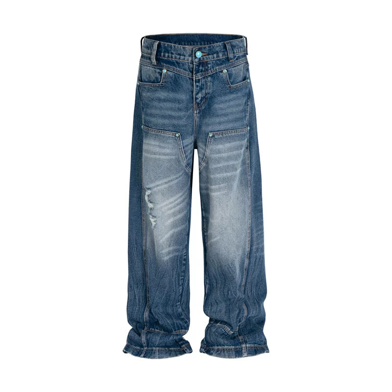 5857964327293,5857964327294,5857964327295,5857964327296, Retro Washed Ripped Baggy Wide-Leg Jeans