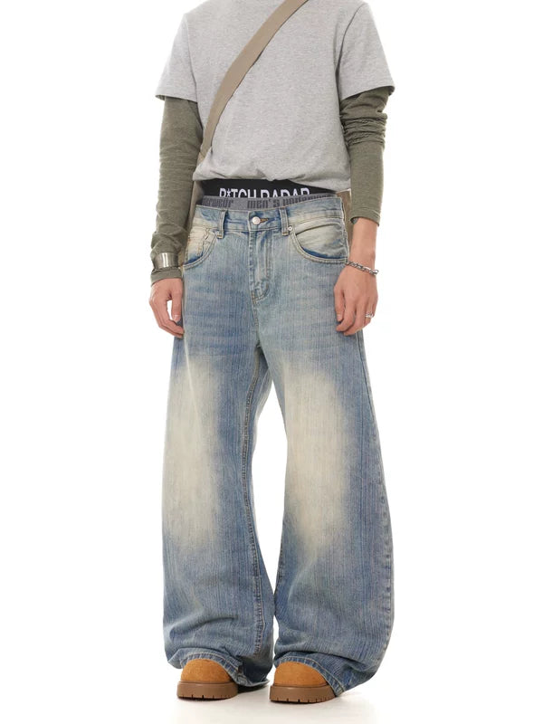 Retro Washed Ultra Wide Leg Jeans Pants 2