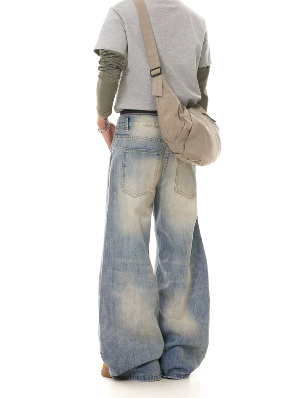 Retro Washed Ultra Wide Leg Jeans Pants 4
