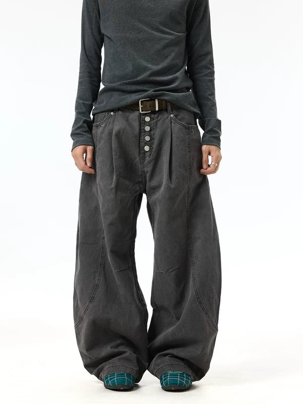 Retro Washed Wide-Leg Button Fly Jeans 1