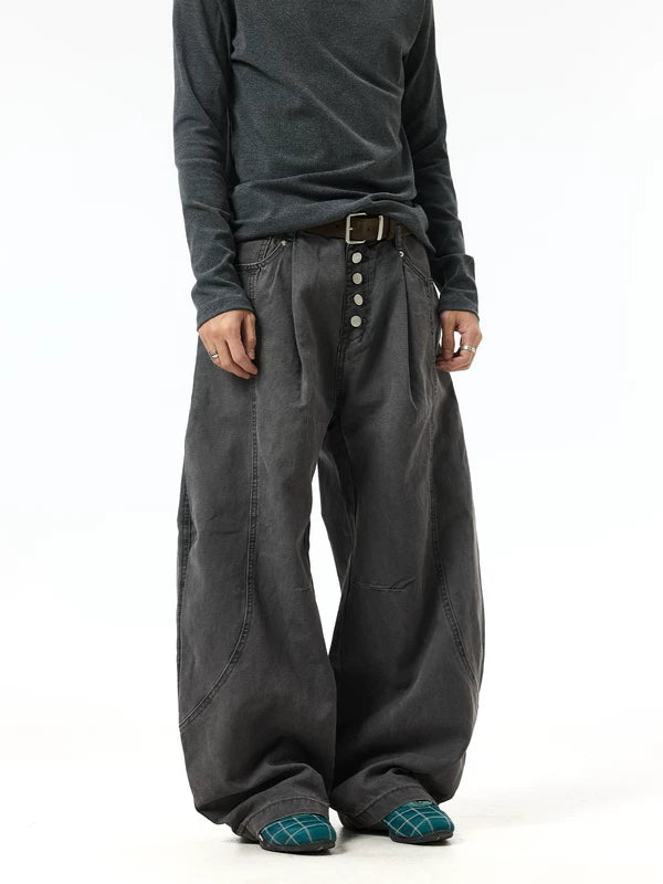 Retro Washed Wide-Leg Button Fly Jeans 2