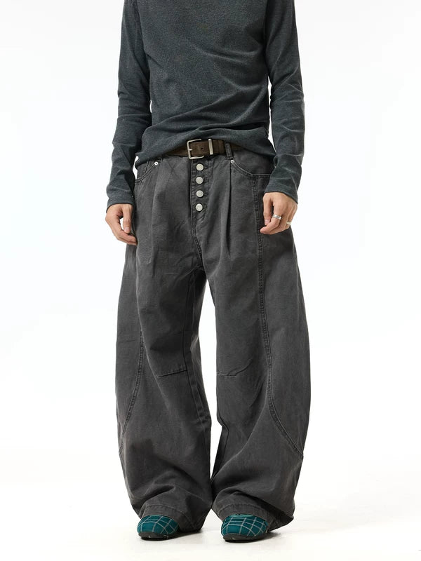 Retro Washed Wide-Leg Button Fly Jeans 3