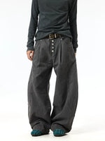 Retro Washed Wide-Leg Button Fly Jeans 4
