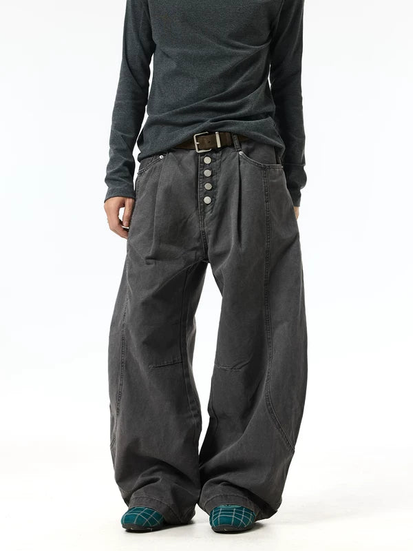 Retro Washed Wide-Leg Button Fly Jeans 4