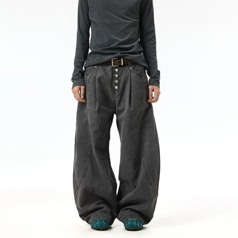 6003416660934,6003416660935,6003416660936,6003416660937,6003416660938, Retro Washed Wide-Leg Button Fly Jeans