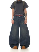 Retro Washed Wide-Leg Curved Denim Pants 3