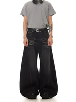 Retro Washed Wide-Leg Curved Denim Pants 4
