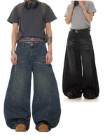Retro Washed Wide-Leg Curved Denim Pants 5