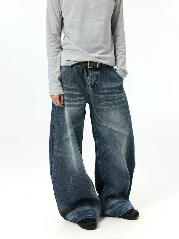 Retro Washed Wide-Leg Denim Jeans Pants 1