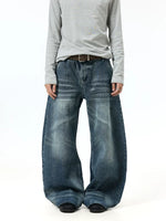 Retro Washed Wide-Leg Denim Jeans Pants 3