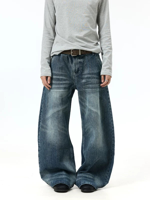 Retro Washed Wide-Leg Denim Jeans Pants 3