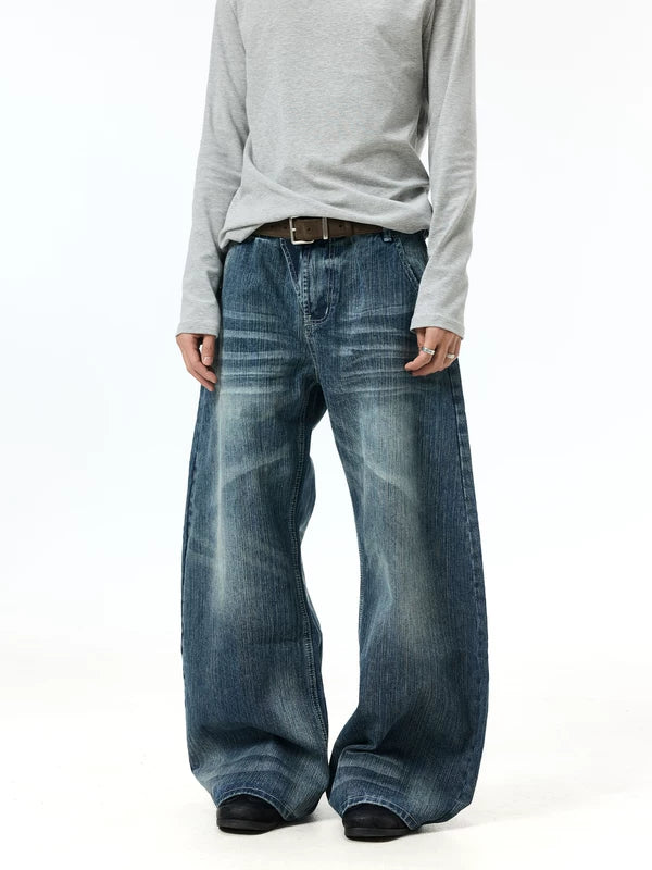 Retro Washed Wide-Leg Denim Jeans Pants 4