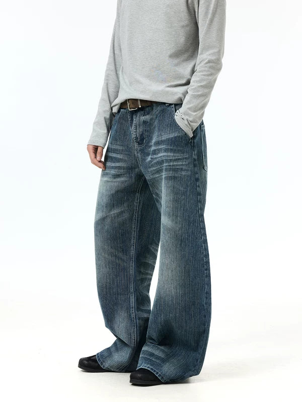 Retro Washed Wide-Leg Denim Jeans Pants 5