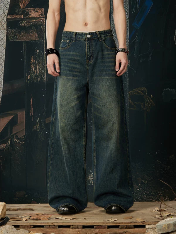 Retro Washed Wide Leg Jeans Pants 2