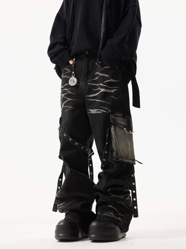 Retro Wave Multi-Pocket Cargo Jeans Pants 1