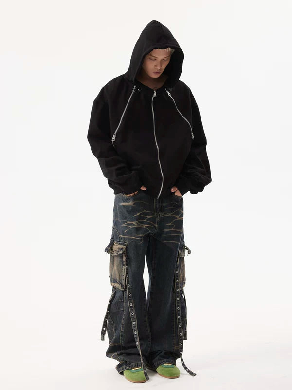 Retro Wave Multi-Pocket Cargo Jeans Pants 2