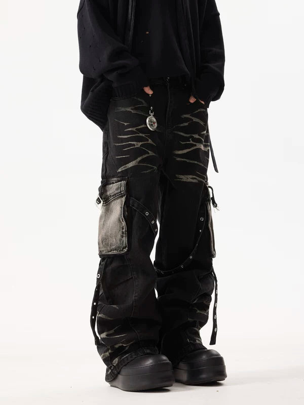 Retro Wave Multi-Pocket Cargo Jeans Pants 3