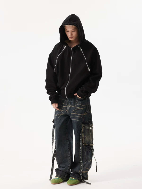 Retro Wave Multi-Pocket Cargo Jeans Pants 4