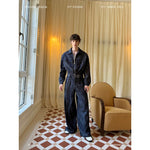 Retro Wide-Leg Denim Suit with Belt 1