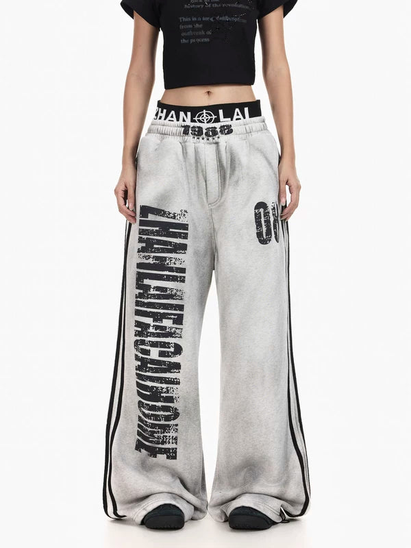 Retro Wide Leg Fleece-Lined Sweatpants 1