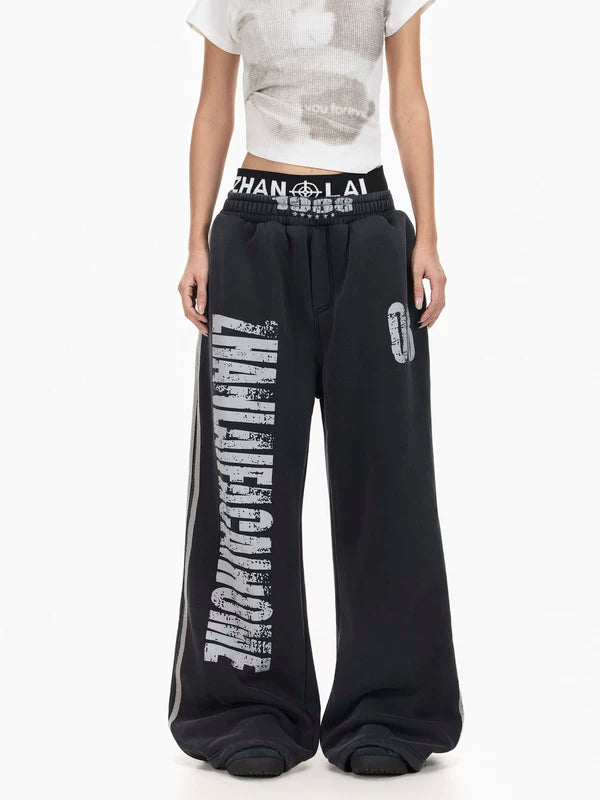 Retro Wide Leg Fleece-Lined Sweatpants 2
