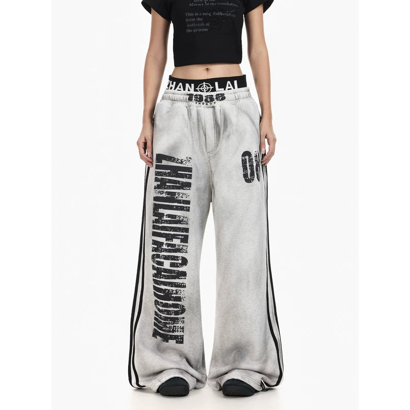 5963816237347,5963816237348,5963816237349,5963816237350, Retro Wide Leg Fleece-Lined Sweatpants