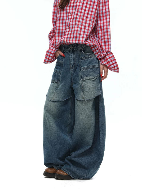 Retro Wide-Leg Patchwork Baggy Jeans Pants 1