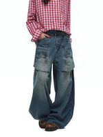 Retro Wide-Leg Patchwork Baggy Jeans Pants 3