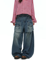 Retro Wide-Leg Patchwork Baggy Jeans Pants 4