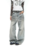 Retro Wide-Leg Whiskered Flare Jeans Pants 1