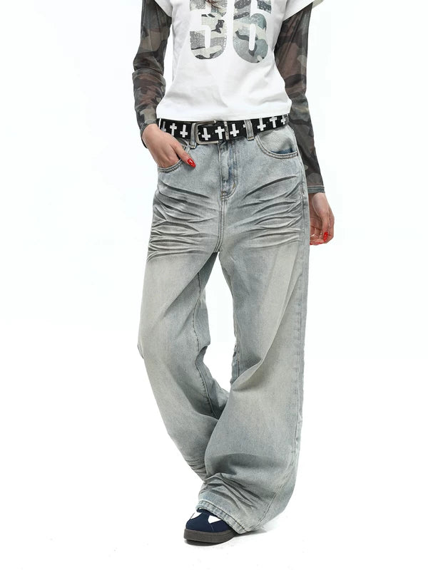 Retro Wide-Leg Whiskered Flare Jeans Pants 2